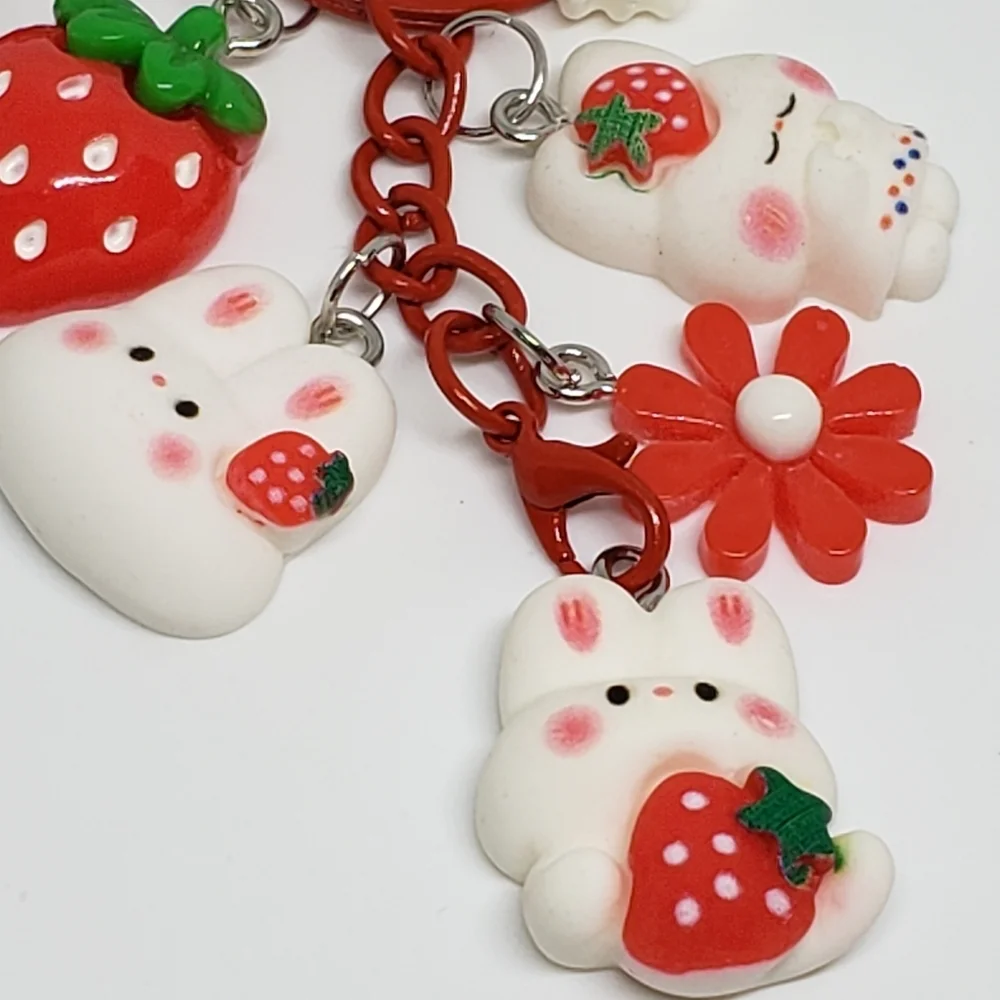 Handmade Strawberry Daisy Kawaii Bunny Keychain